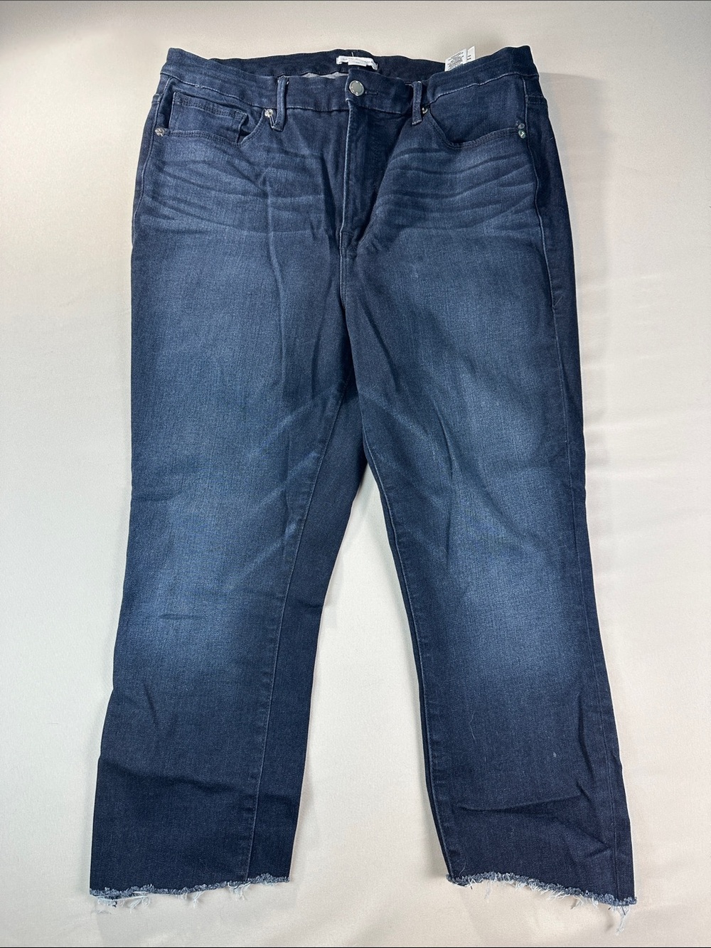 Good American Good Legs Jeans Size 16 Dark Blue Capri Straight Raw Hem